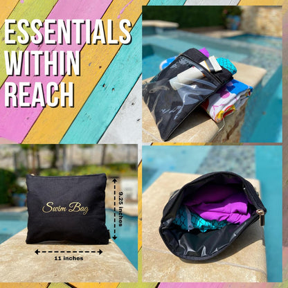 Swim Bag - Waterproof Wet Bag for Swimsuit, 11x9.25 Beach and Pool Pouch for Wet Clothes, Gym, Travel and Swimwear - Black