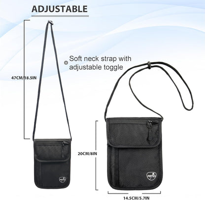 Passport Holder for Travel, Travel Wallet for Men Women Family, Hidden Neck Wallet, RFID Blocking, Card Holder Organizer(Black)