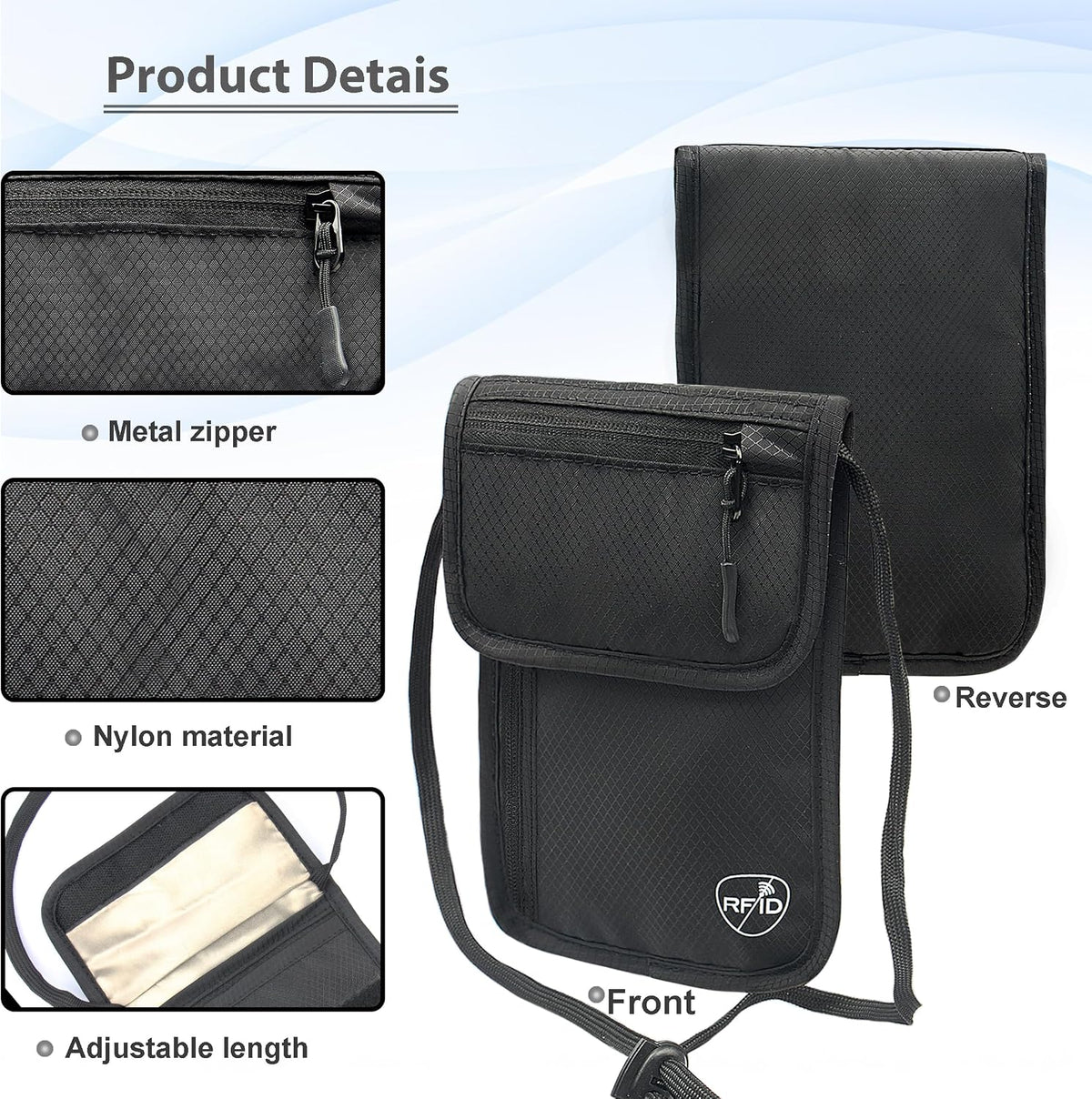 Passport Holder for Travel, Travel Wallet for Men Women Family, Hidden Neck Wallet, RFID Blocking, Card Holder Organizer(Black)