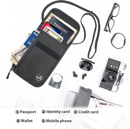 Passport Holder for Travel, Travel Wallet for Men Women Family, Hidden Neck Wallet, RFID Blocking, Card Holder Organizer(Black)
