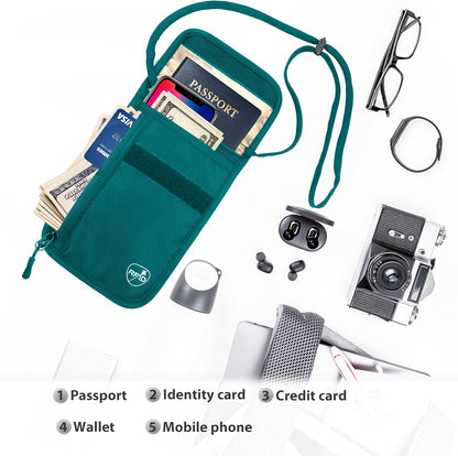 Passport Holder for Travel, Travel Wallet for Men Women Family, Hidden Neck Wallet, RFID Blocking, Card Holder Organizer(Black)