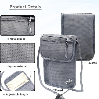 Passport Holder for Travel, Travel Wallet for Men Women Family, Hidden Neck Wallet, RFID Blocking, Card Holder Organizer(Black)