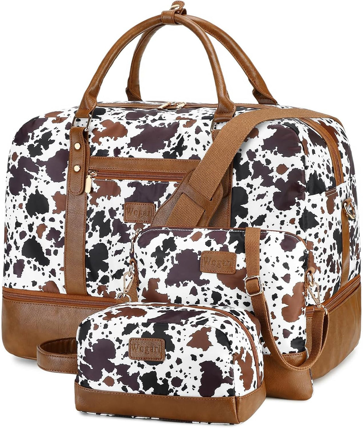3PCS Weekender Bags for Women Large Overnight Bag Weekend Travel Duffel Bag Carry on Shoulder with Shoe Compartment Canvas Toiletry Bag for Travel Business Gym,Cream Bow