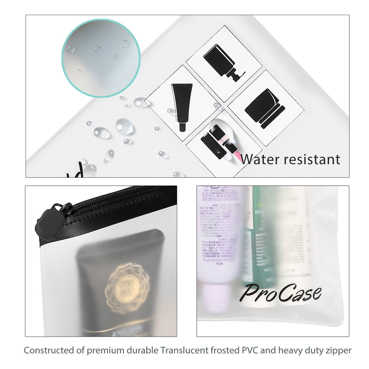 TSA Approved Fly Travel Toiletry Bag Makeup Pouch, Durable Quart-Size Carry-On Clear Small Handy Bag with Zipper for Liquids Bottles Tubes Cosmetics Container (2-Pack)