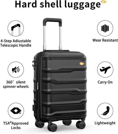 Carry On Luggage 22x14x9 Airline Approved, Hard Shell Suitcase with Spinner Wheels, Lightweight Luggages with TSA Lock, Carry-On Suitcases 20 Inch, Red