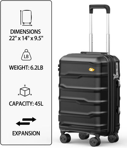 Carry On Luggage 22x14x9 Airline Approved, Hard Shell Suitcase with Spinner Wheels, Lightweight Luggages with TSA Lock, Carry-On Suitcases 20 Inch, Red