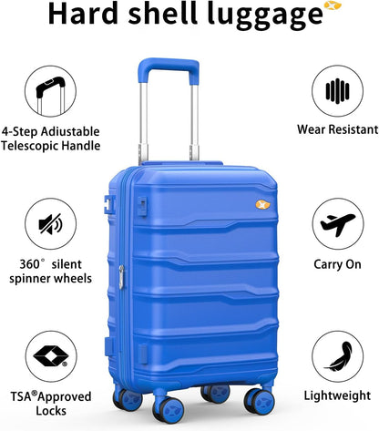 Carry On Luggage 22x14x9 Airline Approved, Hard Shell Suitcase with Spinner Wheels, Lightweight Luggages with TSA Lock, Carry-On Suitcases 20 Inch, Red
