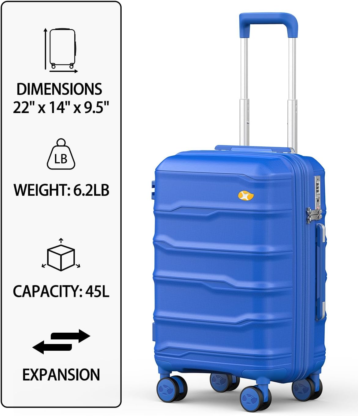 Carry On Luggage 22x14x9 Airline Approved, Hard Shell Suitcase with Spinner Wheels, Lightweight Luggages with TSA Lock, Carry-On Suitcases 20 Inch, Red