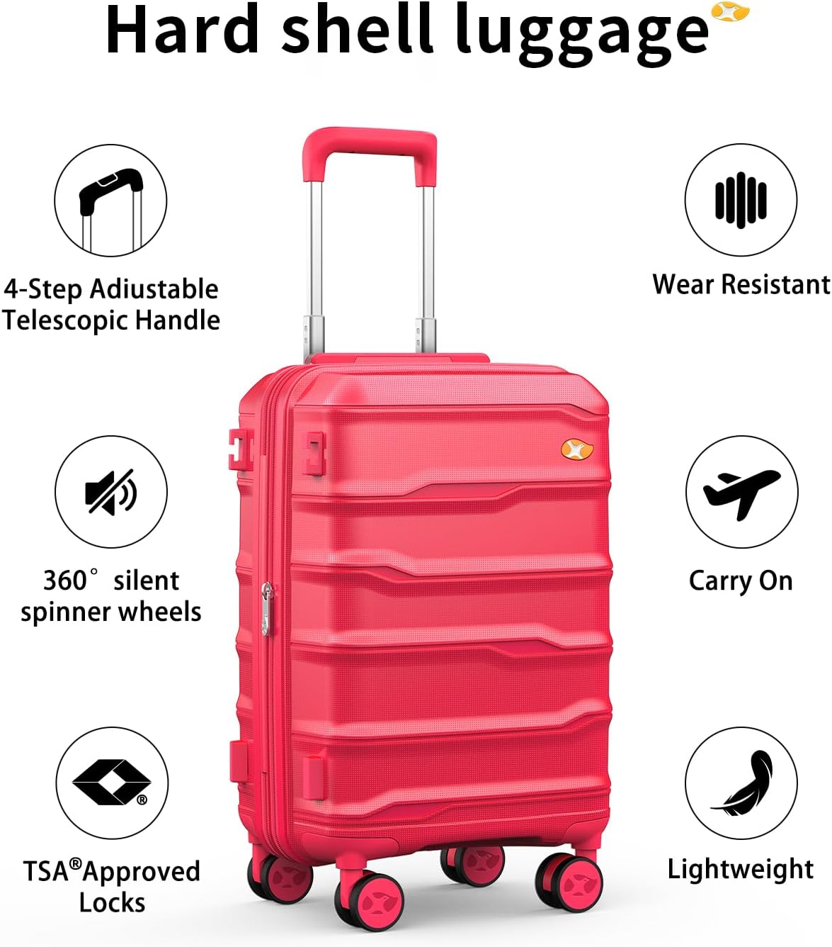 Carry On Luggage 22x14x9 Airline Approved, Hard Shell Suitcase with Spinner Wheels, Lightweight Luggages with TSA Lock, Carry-On Suitcases 20 Inch, Red