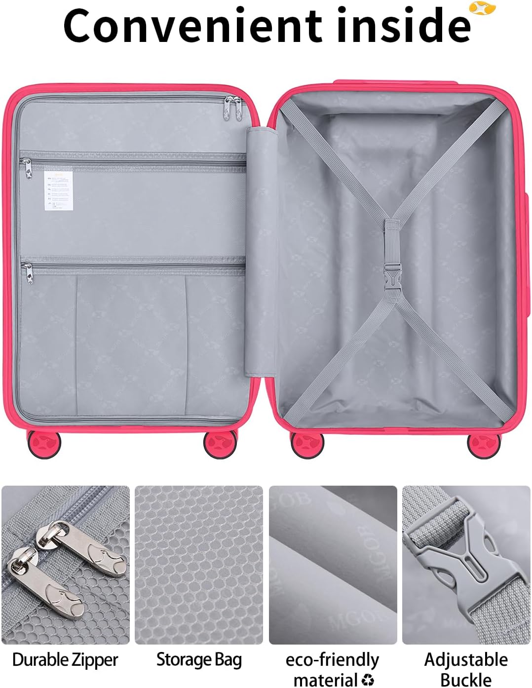 Carry On Luggage 22x14x9 Airline Approved, Hard Shell Suitcase with Spinner Wheels, Lightweight Luggages with TSA Lock, Carry-On Suitcases 20 Inch, Red