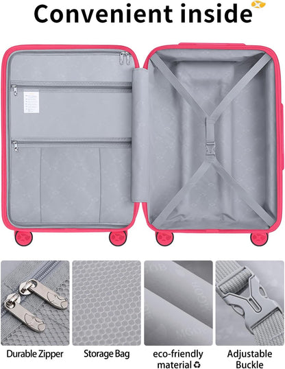 Carry On Luggage 22x14x9 Airline Approved, Hard Shell Suitcase with Spinner Wheels, Lightweight Luggages with TSA Lock, Carry-On Suitcases 20 Inch, Red