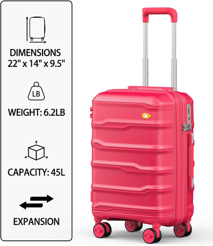 Carry On Luggage 22x14x9 Airline Approved, Hard Shell Suitcase with Spinner Wheels, Lightweight Luggages with TSA Lock, Carry-On Suitcases 20 Inch, Red