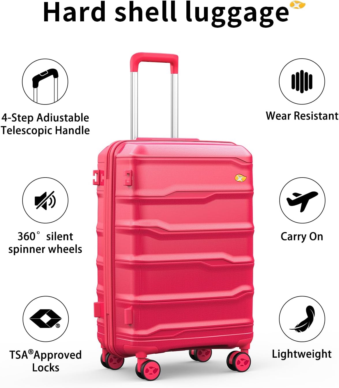 Carry On Luggage 22x14x9 Airline Approved, Hard Shell Suitcase with Spinner Wheels, Lightweight Luggages with TSA Lock, Carry-On Suitcases 20 Inch, Red