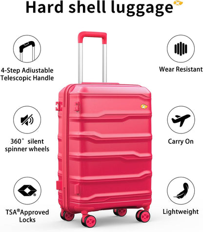 Carry On Luggage 22x14x9 Airline Approved, Hard Shell Suitcase with Spinner Wheels, Lightweight Luggages with TSA Lock, Carry-On Suitcases 20 Inch, Red