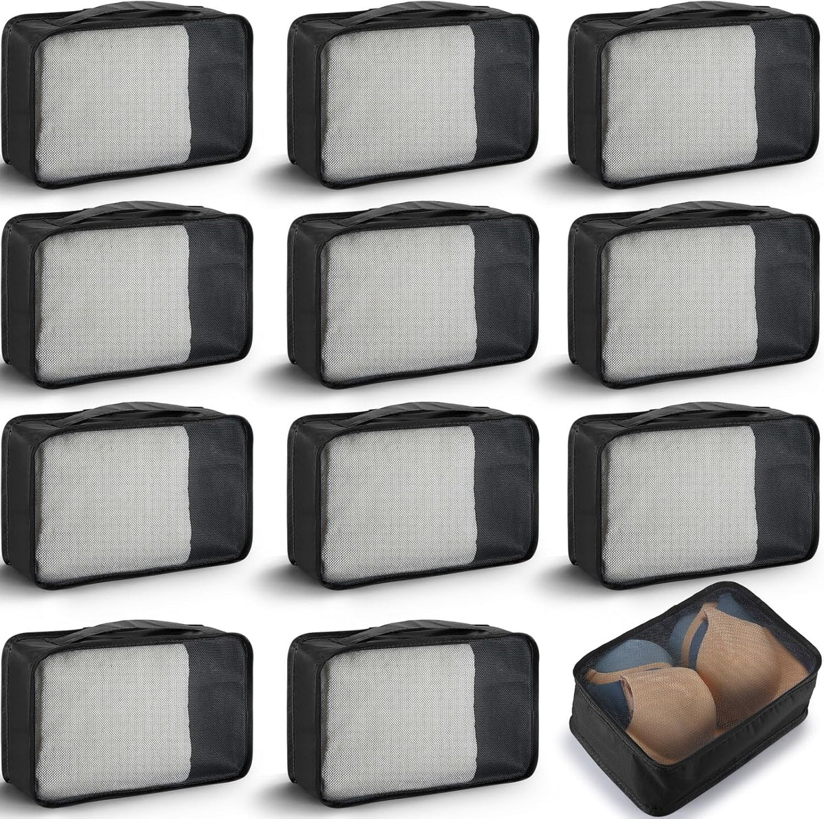 12 Pcs Small Packing Cubes for Travel, Light Packing Cubes for Suitcases Mesh Luggage Organizer Bags Travel Accessories Essentials 12 x 8 x 5 Inch(Grey)