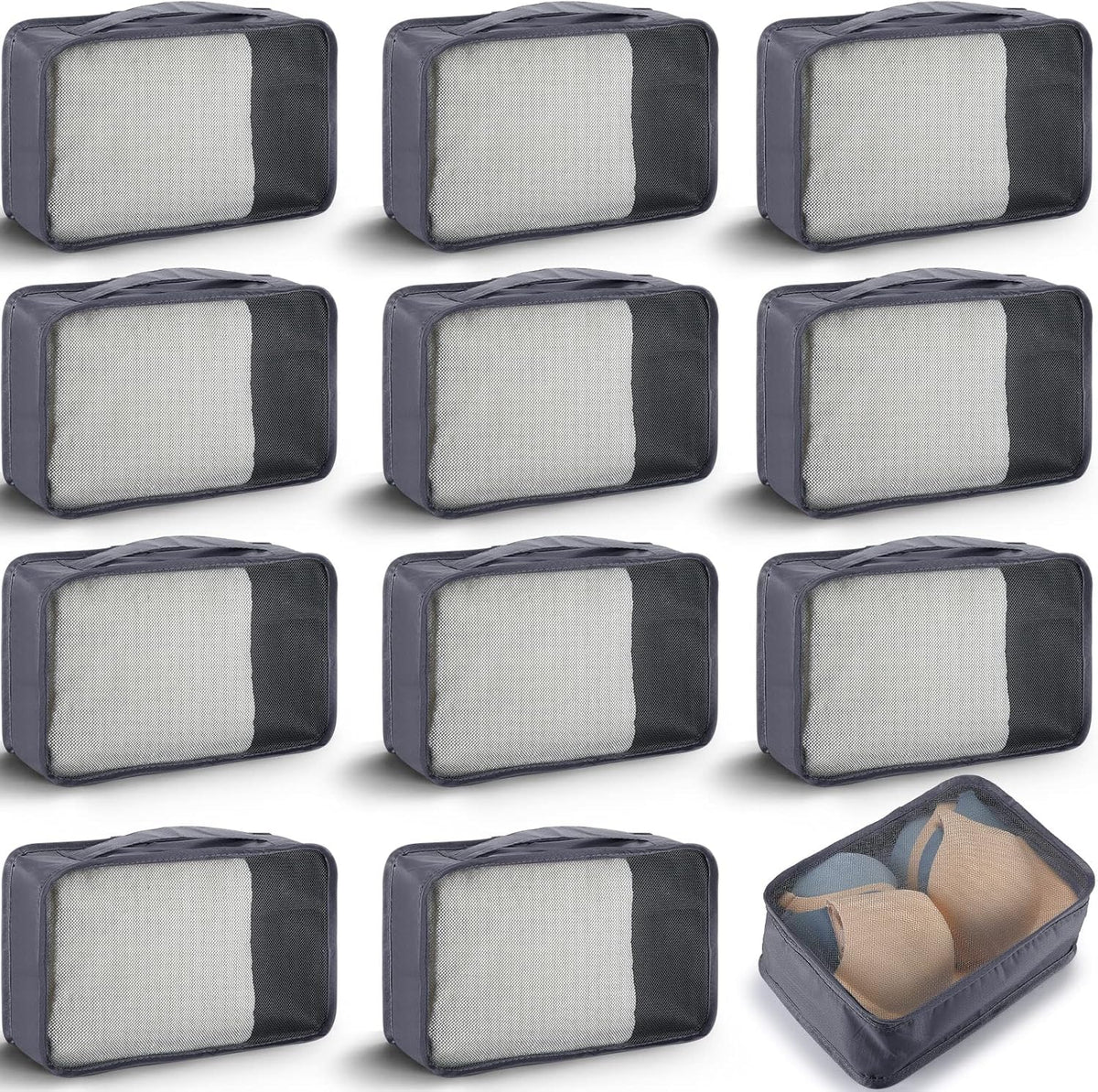 12 Pcs Small Packing Cubes for Travel, Light Packing Cubes for Suitcases Mesh Luggage Organizer Bags Travel Accessories Essentials 12 x 8 x 5 Inch(Grey)