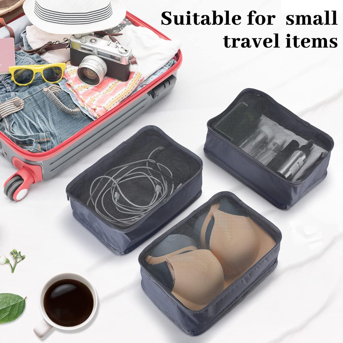 12 Pcs Small Packing Cubes for Travel, Light Packing Cubes for Suitcases Mesh Luggage Organizer Bags Travel Accessories Essentials 12 x 8 x 5 Inch(Grey)