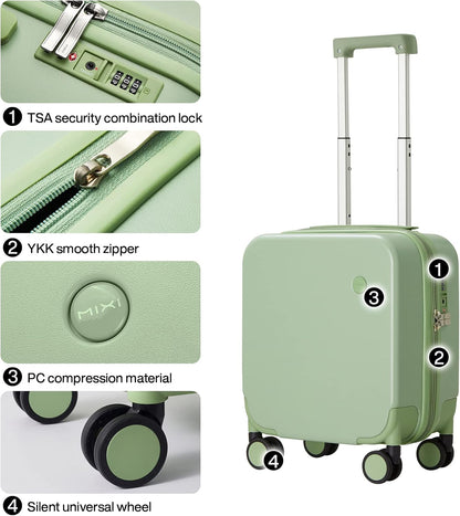 14 Inch Underseat Luggage Carry on Suitcase Free Boarding Personal Item Suitcases with Spinner Wheels Hardshell Lightweight PC for Short Travel, Lark Yellow