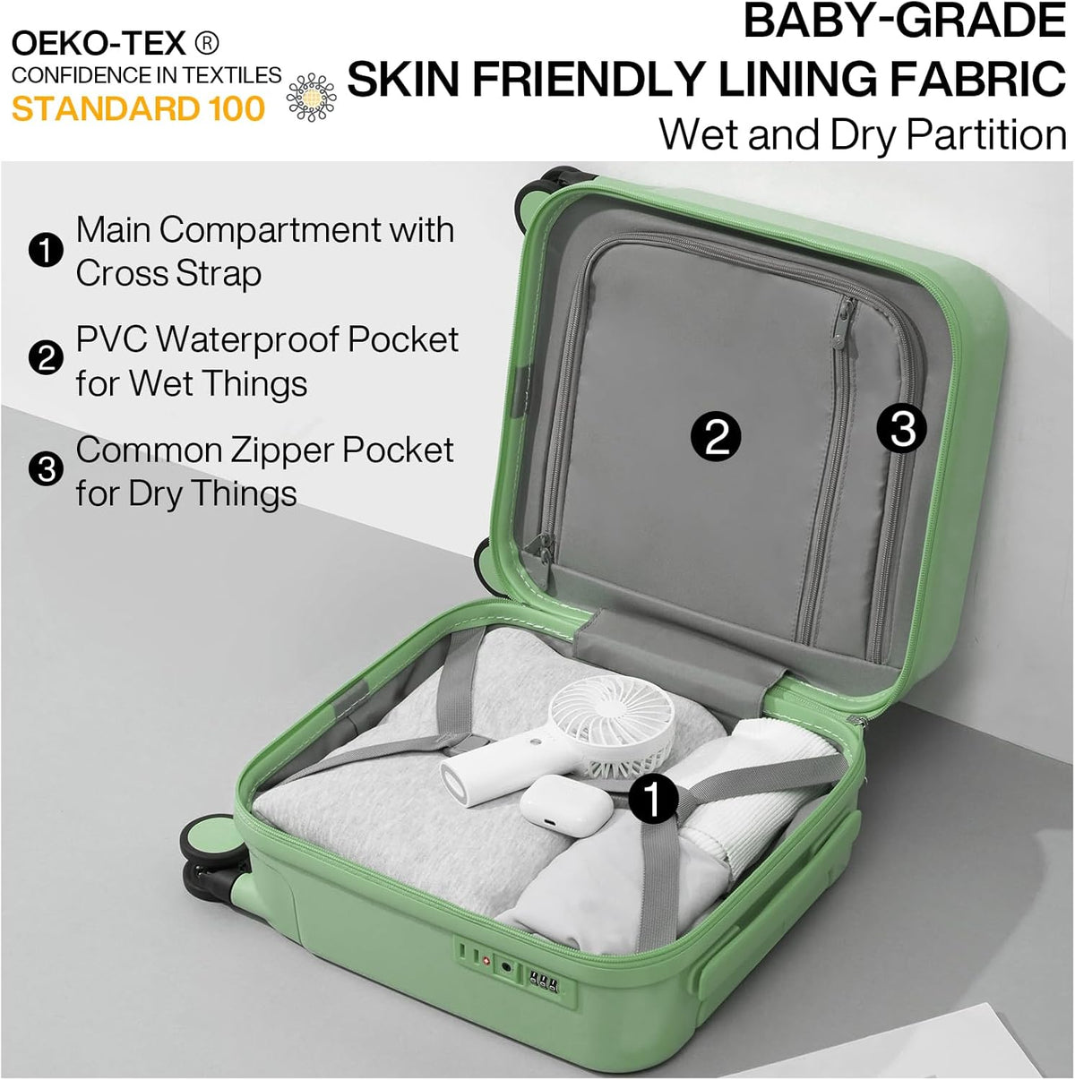 14 Inch Underseat Luggage Carry on Suitcase Free Boarding Personal Item Suitcases with Spinner Wheels Hardshell Lightweight PC for Short Travel, Lark Yellow