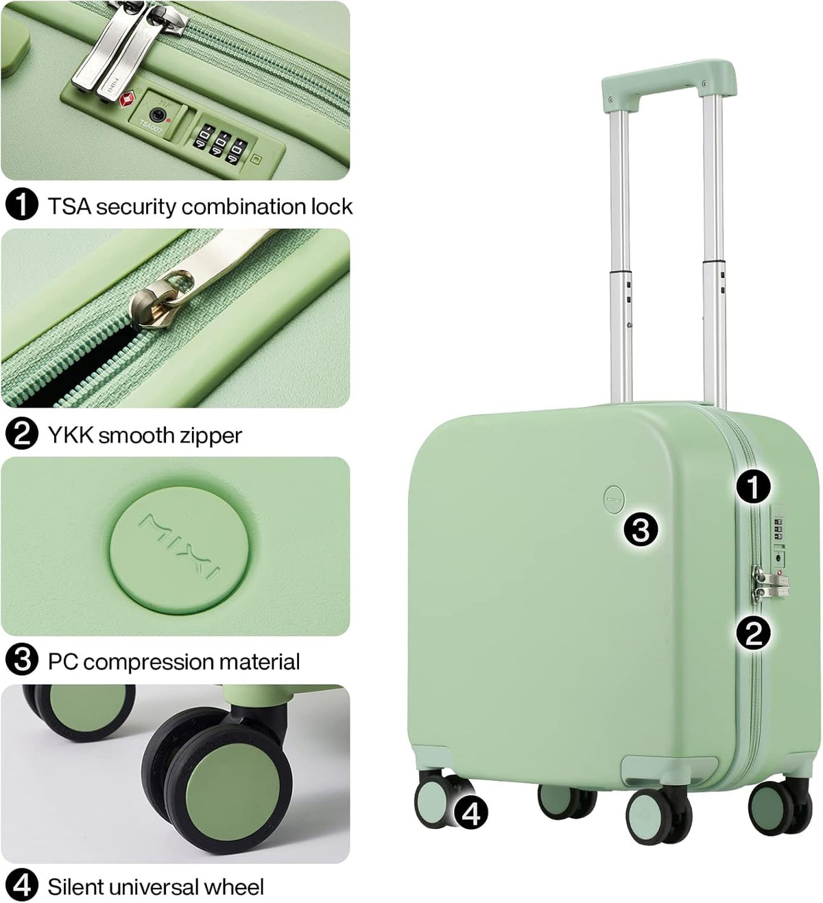 14 Inch Underseat Luggage Carry on Suitcase Free Boarding Personal Item Suitcases with Spinner Wheels Hardshell Lightweight PC for Short Travel, Lark Yellow