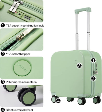 14 Inch Underseat Luggage Carry on Suitcase Free Boarding Personal Item Suitcases with Spinner Wheels Hardshell Lightweight PC for Short Travel, Lark Yellow