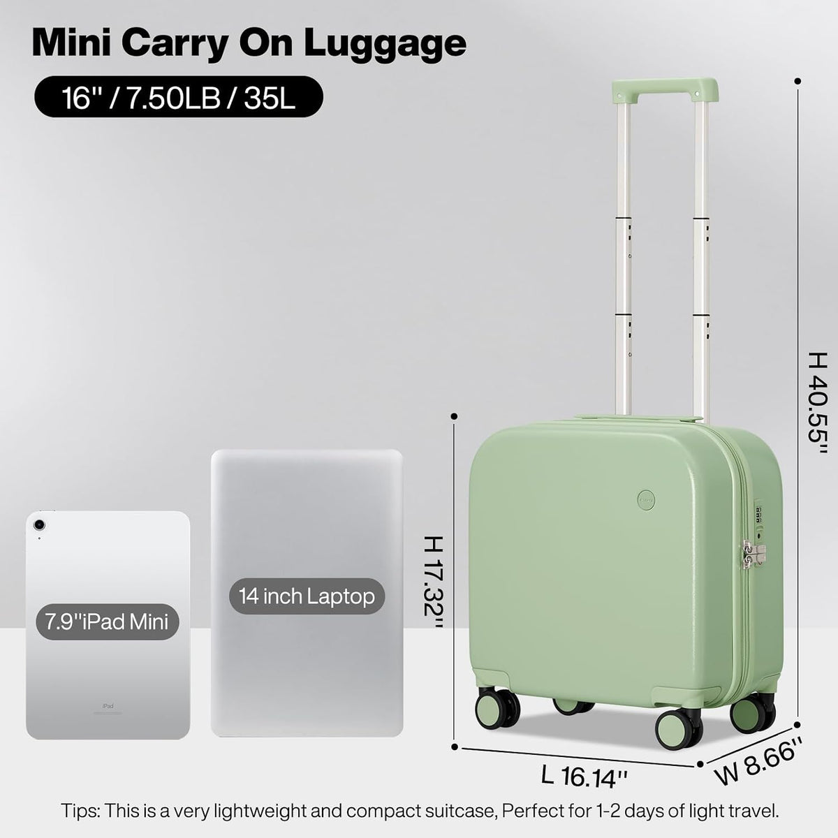 14 Inch Underseat Luggage Carry on Suitcase Free Boarding Personal Item Suitcases with Spinner Wheels Hardshell Lightweight PC for Short Travel, Lark Yellow