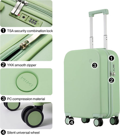 14 Inch Underseat Luggage Carry on Suitcase Free Boarding Personal Item Suitcases with Spinner Wheels Hardshell Lightweight PC for Short Travel, Lark Yellow