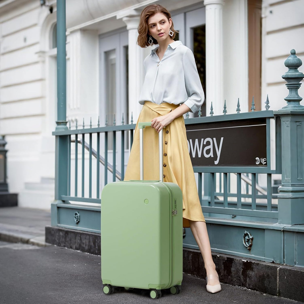 14 Inch Underseat Luggage Carry on Suitcase Free Boarding Personal Item Suitcases with Spinner Wheels Hardshell Lightweight PC for Short Travel, Lark Yellow