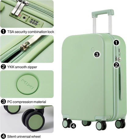 14 Inch Underseat Luggage Carry on Suitcase Free Boarding Personal Item Suitcases with Spinner Wheels Hardshell Lightweight PC for Short Travel, Lark Yellow