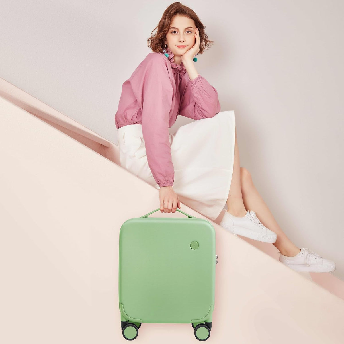 14 Inch Underseat Luggage Carry on Suitcase Free Boarding Personal Item Suitcases with Spinner Wheels Hardshell Lightweight PC for Short Travel, Lark Yellow