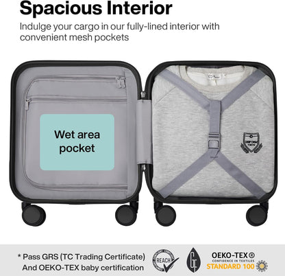 14 Inch Underseat Luggage Carry on Suitcase Free Boarding Personal Item Suitcases with Spinner Wheels Hardshell Lightweight PC for Short Travel, Lark Yellow