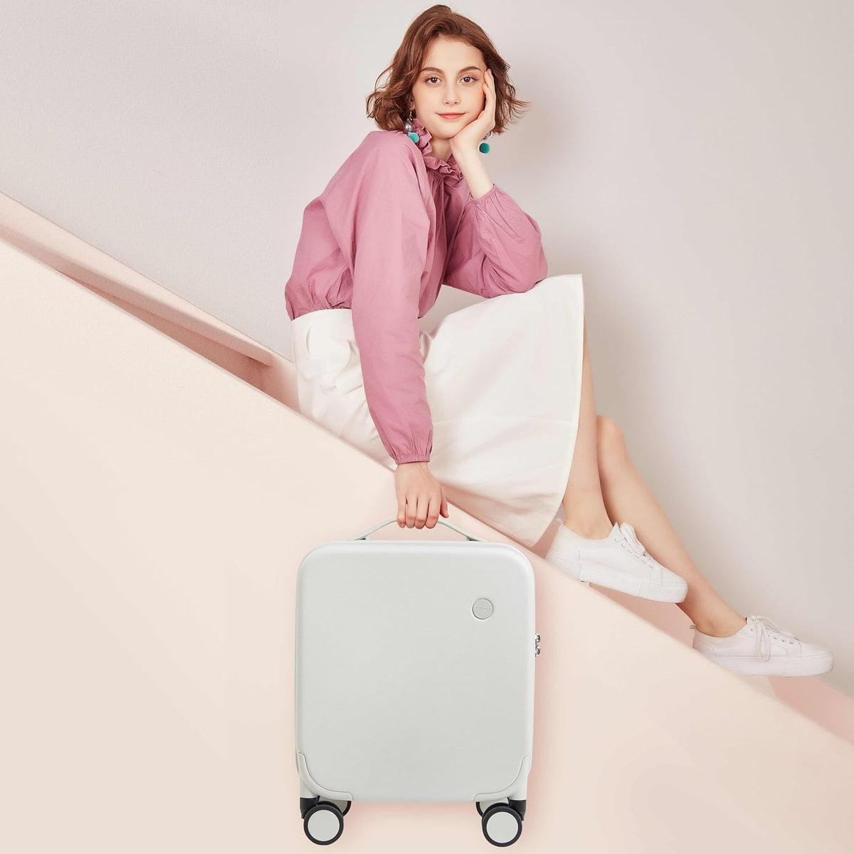 14 Inch Underseat Luggage Carry on Suitcase Free Boarding Personal Item Suitcases with Spinner Wheels Hardshell Lightweight PC for Short Travel, Lark Yellow