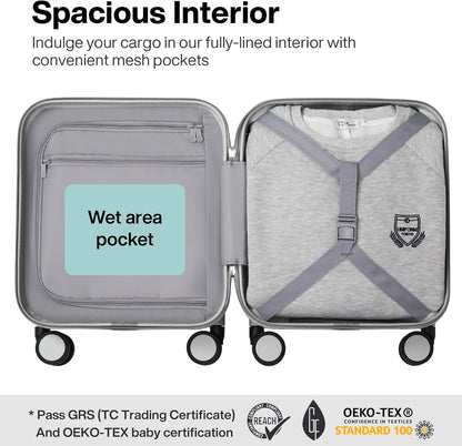 14 Inch Underseat Luggage Carry on Suitcase Free Boarding Personal Item Suitcases with Spinner Wheels Hardshell Lightweight PC for Short Travel, Lark Yellow