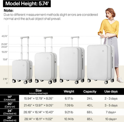14 Inch Underseat Luggage Carry on Suitcase Free Boarding Personal Item Suitcases with Spinner Wheels Hardshell Lightweight PC for Short Travel, Lark Yellow
