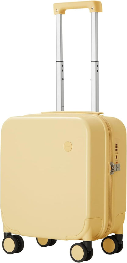 14 Inch Underseat Luggage Carry on Suitcase Free Boarding Personal Item Suitcases with Spinner Wheels Hardshell Lightweight PC for Short Travel, Lark Yellow
