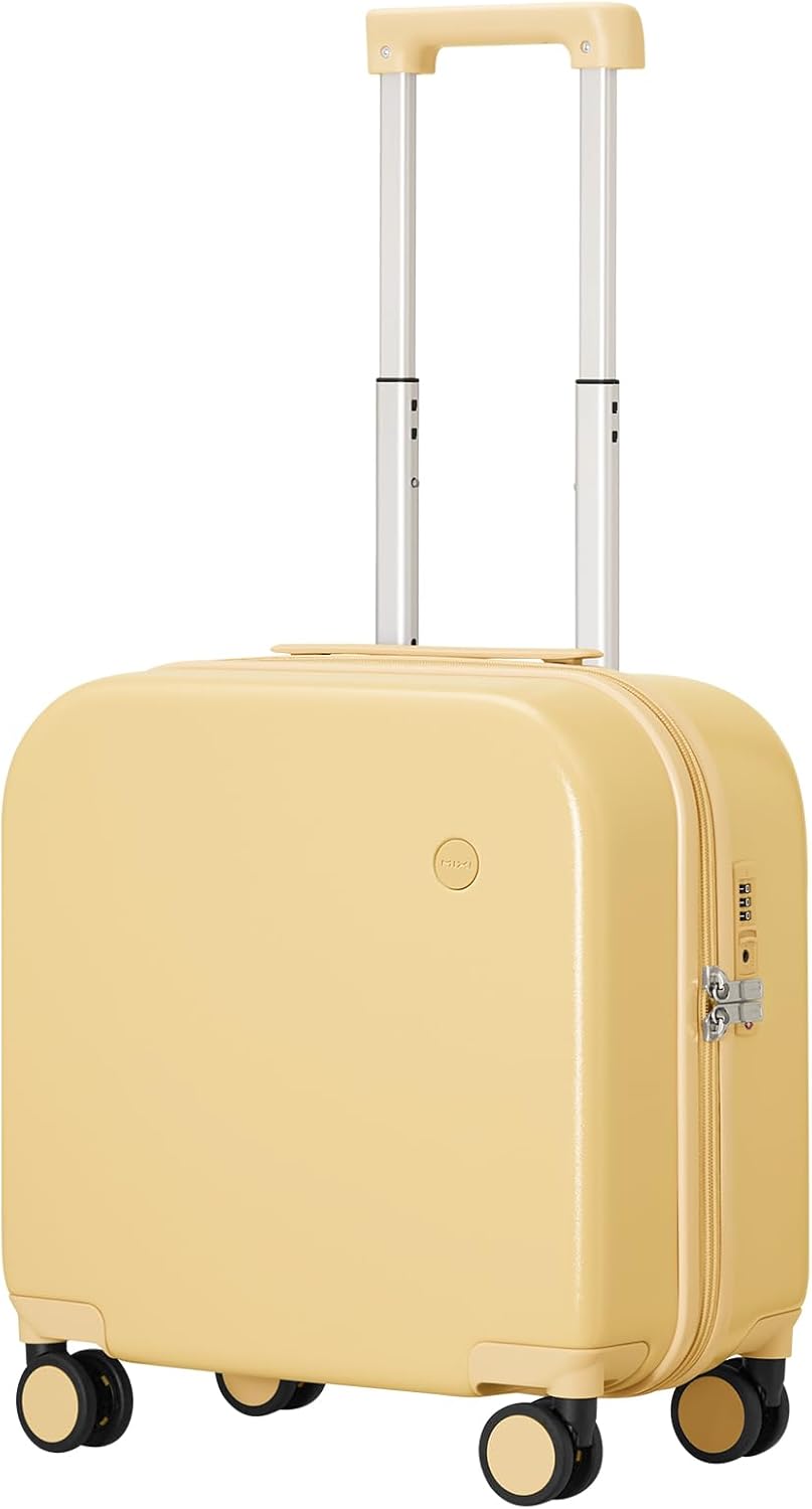 14 Inch Underseat Luggage Carry on Suitcase Free Boarding Personal Item Suitcases with Spinner Wheels Hardshell Lightweight PC for Short Travel, Lark Yellow