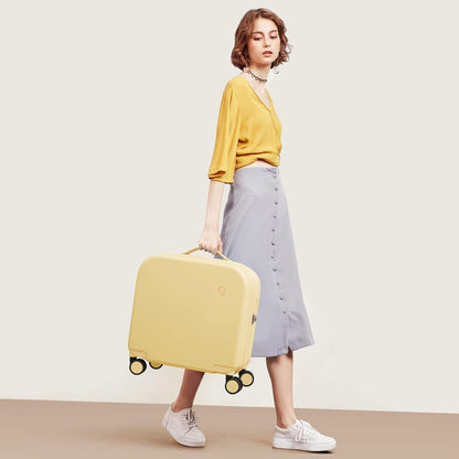 14 Inch Underseat Luggage Carry on Suitcase Free Boarding Personal Item Suitcases with Spinner Wheels Hardshell Lightweight PC for Short Travel, Lark Yellow