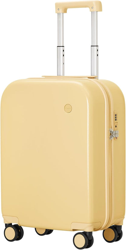 14 Inch Underseat Luggage Carry on Suitcase Free Boarding Personal Item Suitcases with Spinner Wheels Hardshell Lightweight PC for Short Travel, Lark Yellow