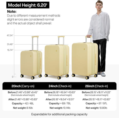 14 Inch Underseat Luggage Carry on Suitcase Free Boarding Personal Item Suitcases with Spinner Wheels Hardshell Lightweight PC for Short Travel, Lark Yellow