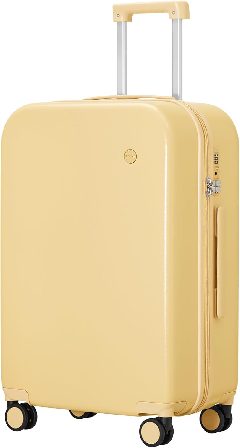 14 Inch Underseat Luggage Carry on Suitcase Free Boarding Personal Item Suitcases with Spinner Wheels Hardshell Lightweight PC for Short Travel, Lark Yellow
