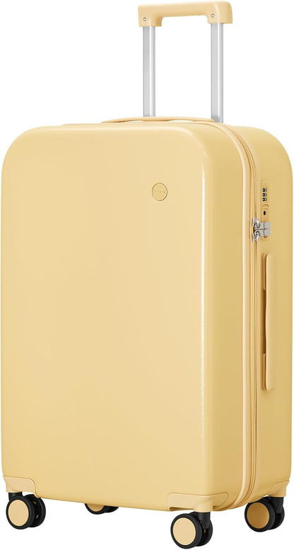 14 Inch Underseat Luggage Carry on Suitcase Free Boarding Personal Item Suitcases with Spinner Wheels Hardshell Lightweight PC for Short Travel, Lark Yellow