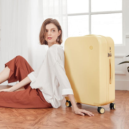 14 Inch Underseat Luggage Carry on Suitcase Free Boarding Personal Item Suitcases with Spinner Wheels Hardshell Lightweight PC for Short Travel, Lark Yellow
