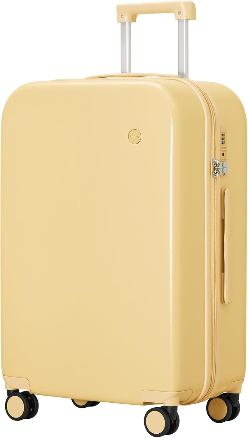 14 Inch Underseat Luggage Carry on Suitcase Free Boarding Personal Item Suitcases with Spinner Wheels Hardshell Lightweight PC for Short Travel, Lark Yellow