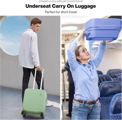 14 Inch Underseat Luggage Carry on Suitcase Free Boarding Personal Item Suitcases with Spinner Wheels Hardshell Lightweight PC for Short Travel, Lark Yellow