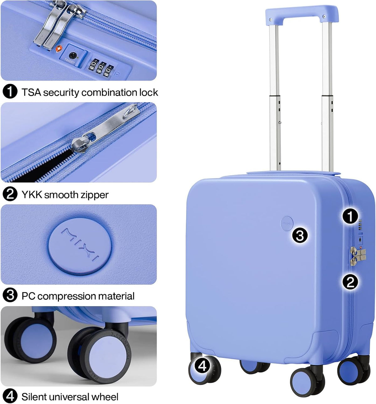 14 Inch Underseat Luggage Carry on Suitcase Free Boarding Personal Item Suitcases with Spinner Wheels Hardshell Lightweight PC for Short Travel, Lark Yellow