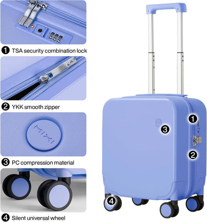 14 Inch Underseat Luggage Carry on Suitcase Free Boarding Personal Item Suitcases with Spinner Wheels Hardshell Lightweight PC for Short Travel, Lark Yellow