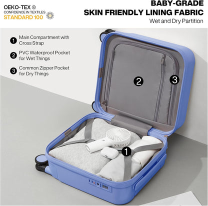 14 Inch Underseat Luggage Carry on Suitcase Free Boarding Personal Item Suitcases with Spinner Wheels Hardshell Lightweight PC for Short Travel, Lark Yellow