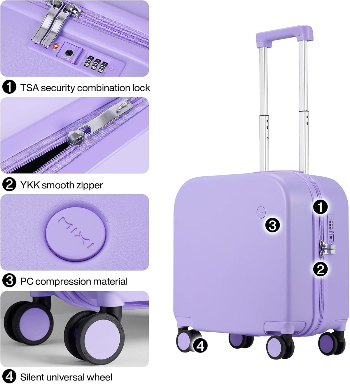 14 Inch Underseat Luggage Carry on Suitcase Free Boarding Personal Item Suitcases with Spinner Wheels Hardshell Lightweight PC for Short Travel, Lark Yellow