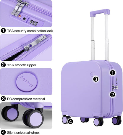 14 Inch Underseat Luggage Carry on Suitcase Free Boarding Personal Item Suitcases with Spinner Wheels Hardshell Lightweight PC for Short Travel, Lark Yellow