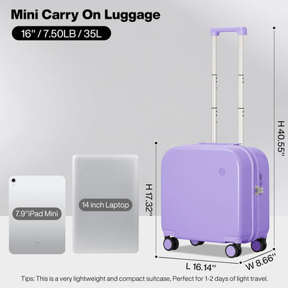 14 Inch Underseat Luggage Carry on Suitcase Free Boarding Personal Item Suitcases with Spinner Wheels Hardshell Lightweight PC for Short Travel, Lark Yellow